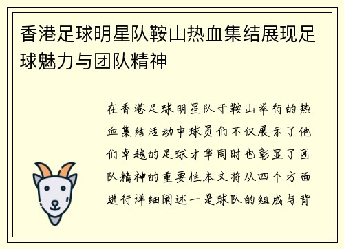 香港足球明星队鞍山热血集结展现足球魅力与团队精神